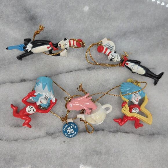 Dr. Seuss Other - Dr. Seuss Cat in the Hat Ornaments Set of 5 Thing 1 Thing 2 Christmas Tree Mini